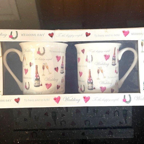 On your Wedding Day' Set of 2 'Fine Bone China' Couple Mugs New Gift Keepsake - Picture 4 of 7